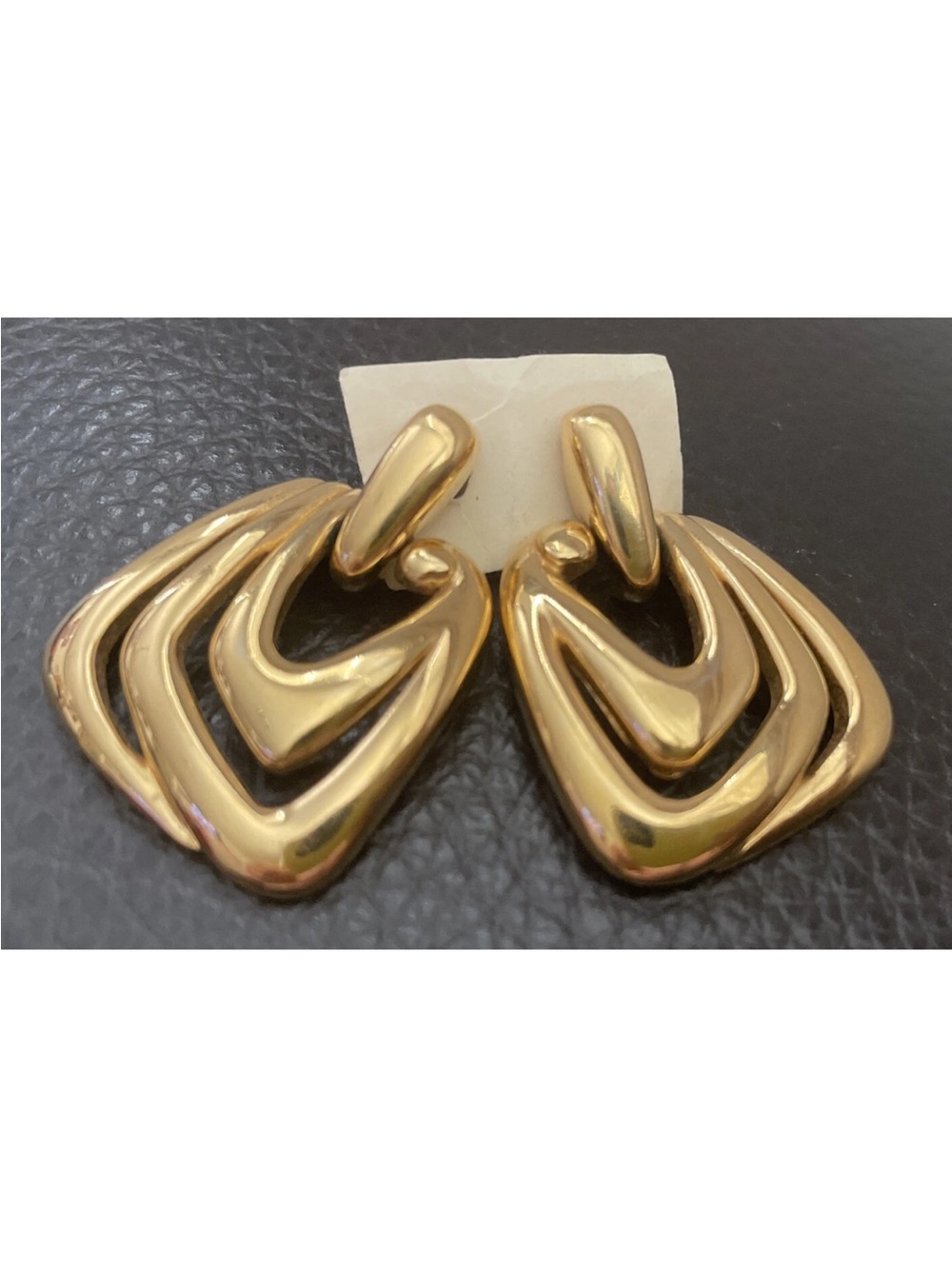 Vintage Polished Gold-Tone Geometric Drop Earrings Rare